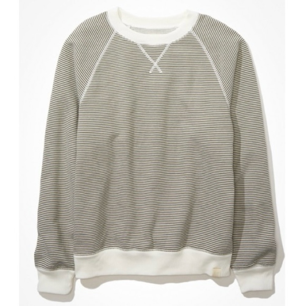 American Eagle Olive and White Striped Sweatshirt - XXL